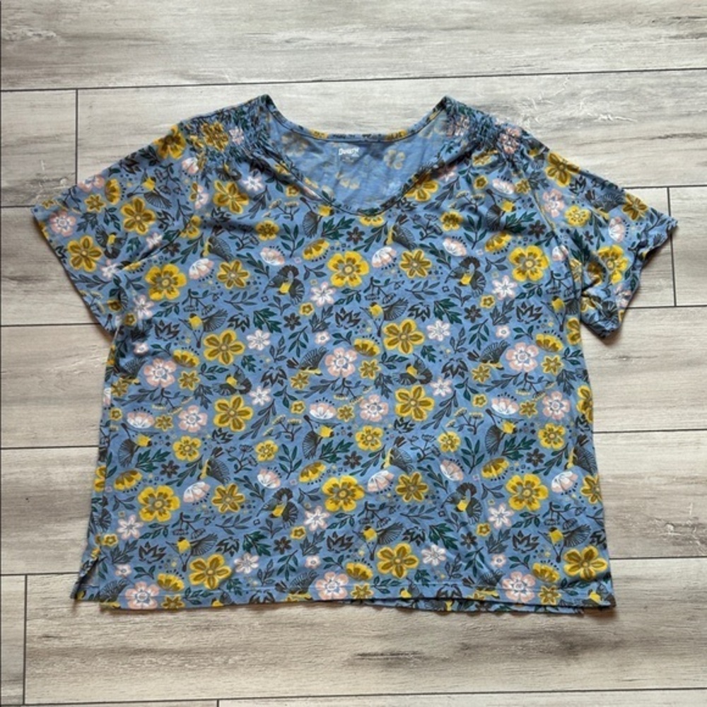 Duluth Trading Co Lightweight Longtail T Smocked Shirt floral print size XXL